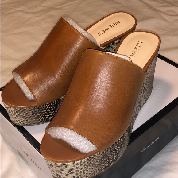 Nine West Shoes - Snakeskin and Cognac Leather Platforms 7.5